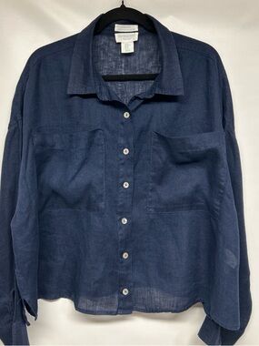 Cynthia Rowley Navy Button-Down Linen Shirt